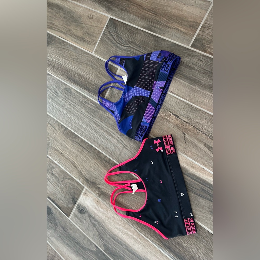 Under Armour Black Sports Bra with Pink Straps - Picture 2 of 5